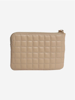 Beige quilted leather card holder