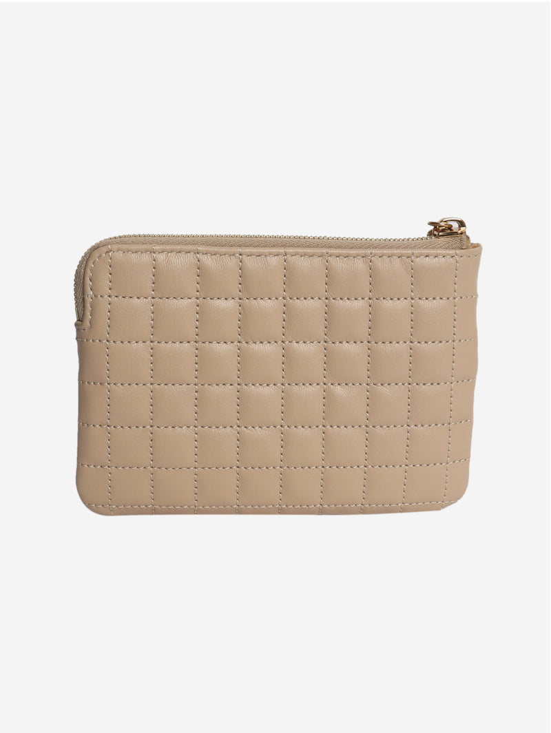 Beige quilted leather card holder
