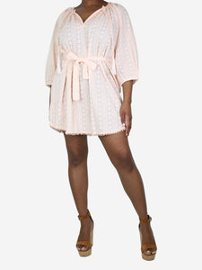 Melissa Odabash Pink Alicia tonal embroidered belted mini dress - size L