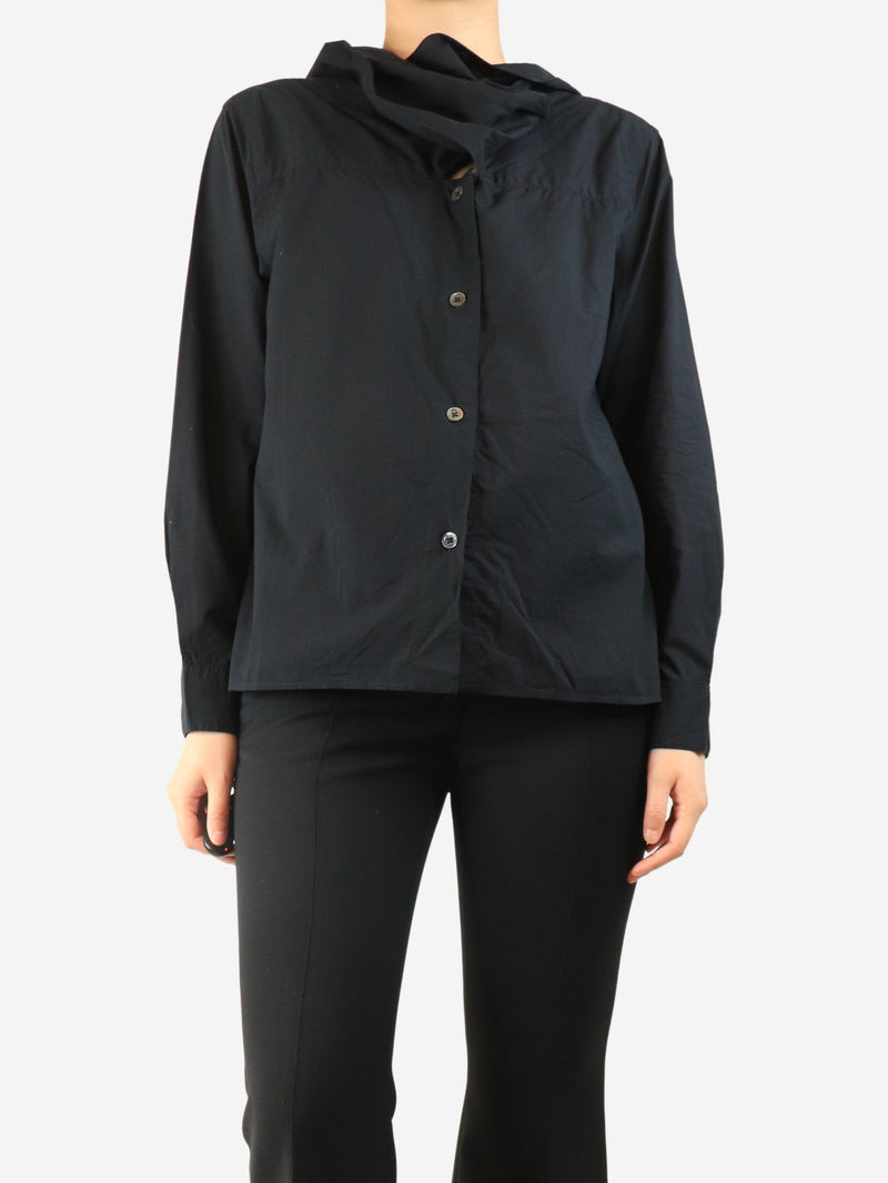 Black cotton neck-tie shirt - size UK 14 Tops Margaret Howell 