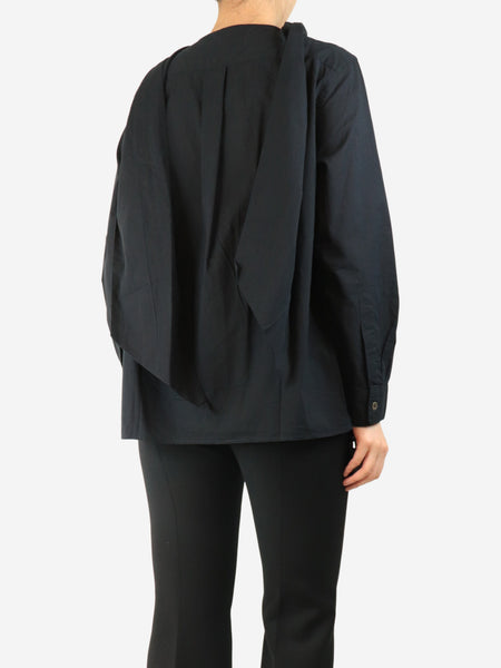 Black cotton neck-tie shirt - size UK 14 alternate image