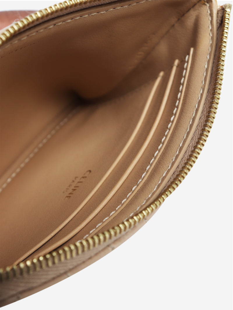 Beige quilted leather card holder