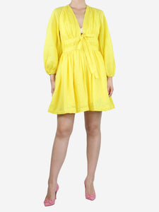 Zimmermann Yellow puff-sleeved linen mini dress - size UK 12