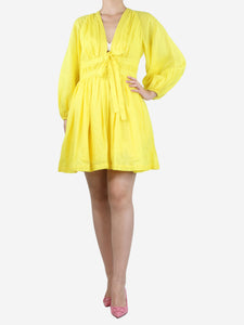 Zimmermann Yellow puff-sleeved linen mini dress - size UK 12