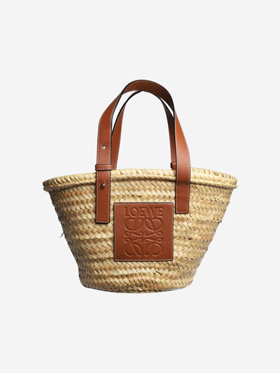 Neutral large basket bag in palm leaf and calfskin Top Handle Bags Loewe 