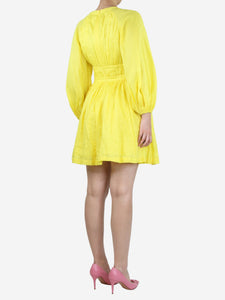 Zimmermann Yellow puff-sleeved linen mini dress - size UK 12