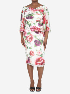 Dolce & Gabbana Cream floral printed midi dress - size UK 14