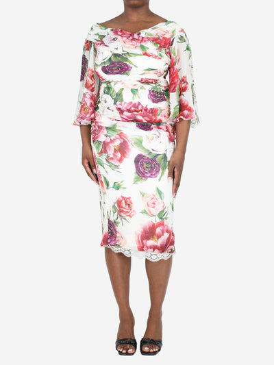 Cream floral printed midi dress - size UK 14 Dresses Dolce & Gabbana 