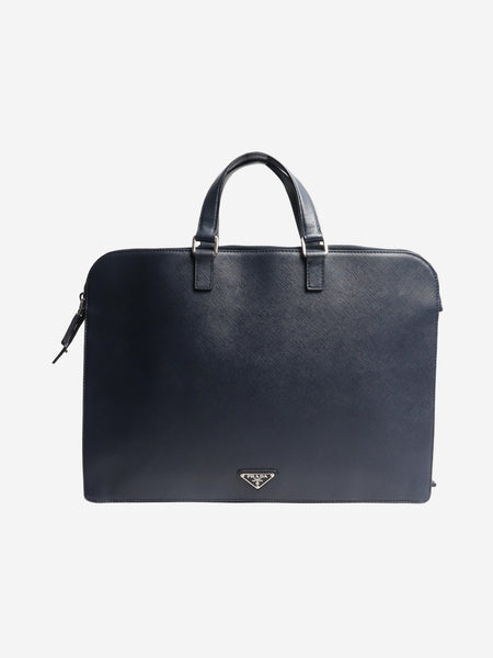 Navy leather briefcase product image