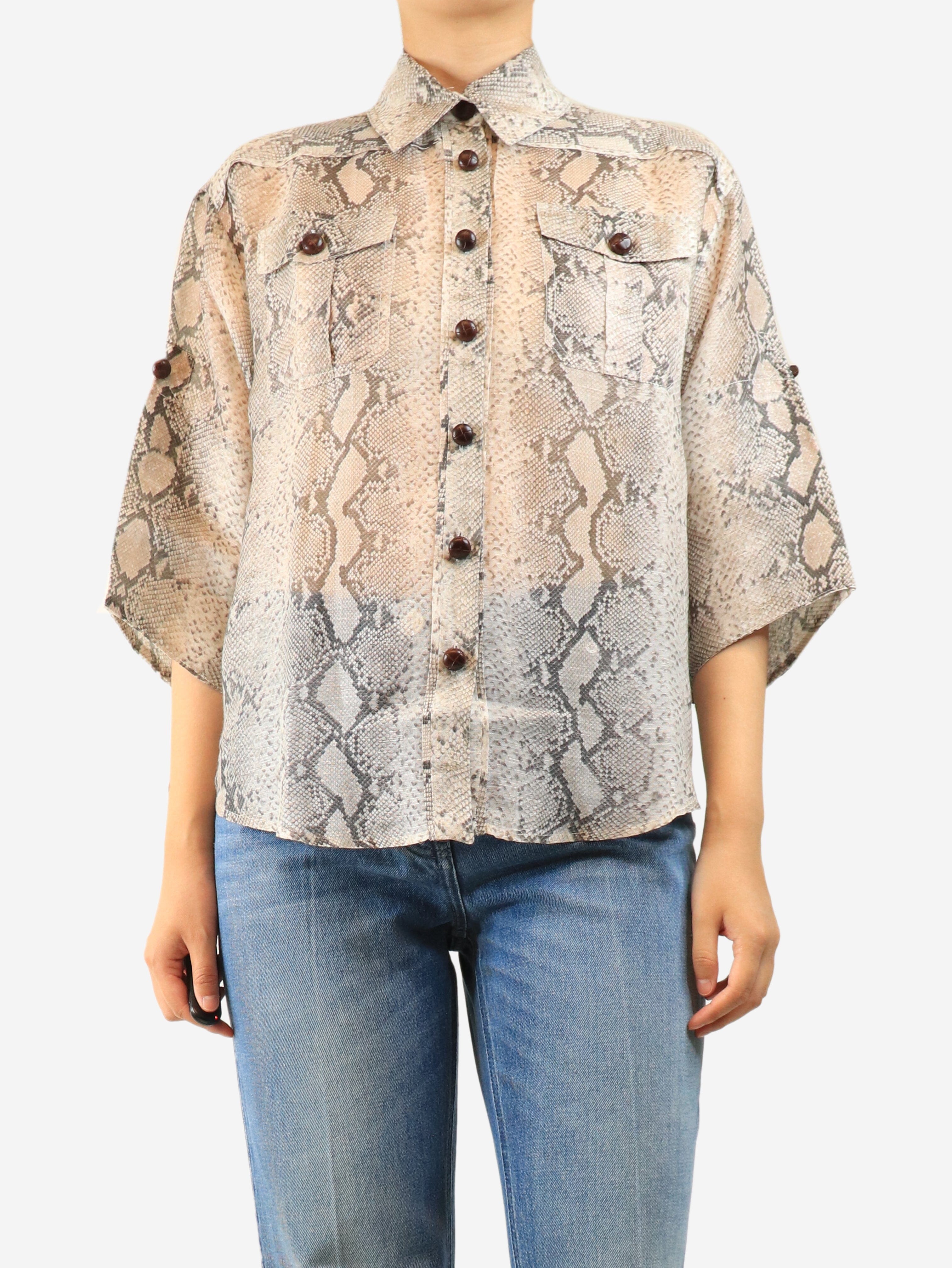 Neutral sheer reptilian shirt - size UK 8 Tops Zimmermann 