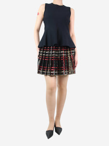 Saint Laurent Black sequin pleated tartan skirt - size UK 10