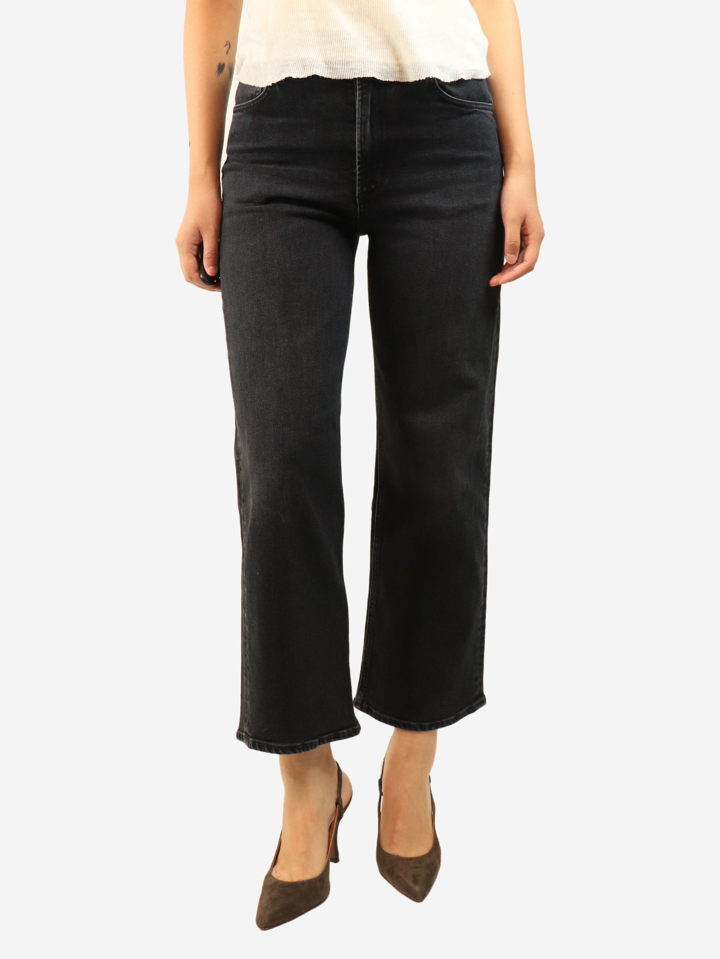 Black straight-leg jeans - size UK 8
