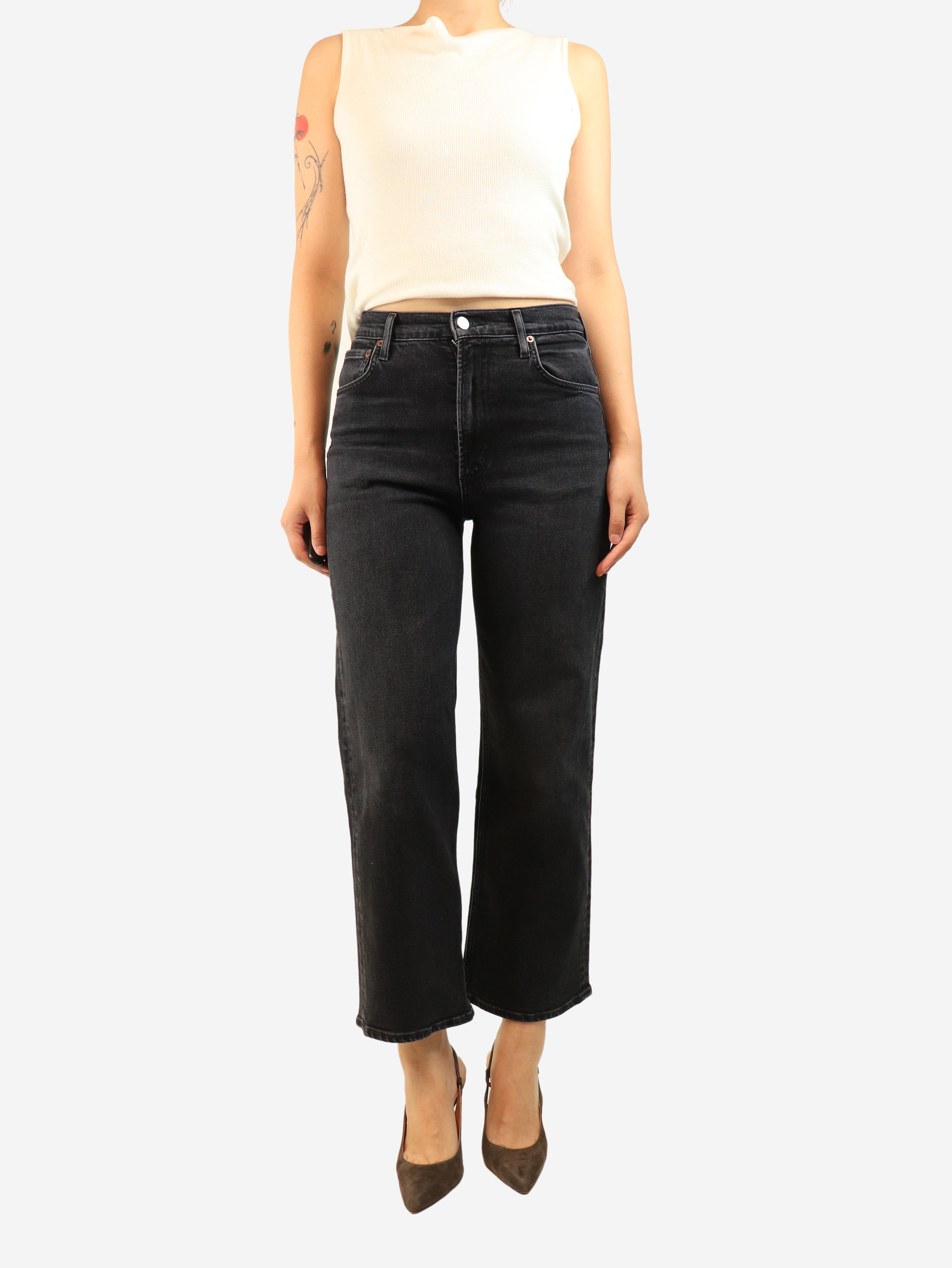 Black straight-leg jeans - size UK 8