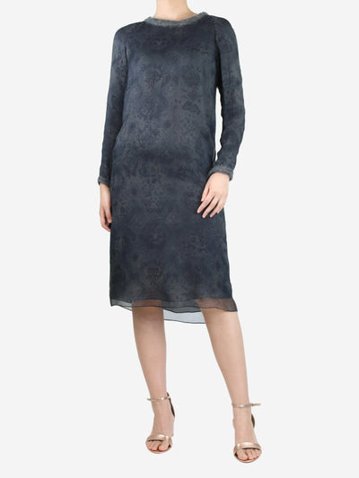 Grey silk printed midi dress - size UK 10 Dresses Bamford 