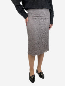 Valentino Grey lace midi skirt - size UK 8