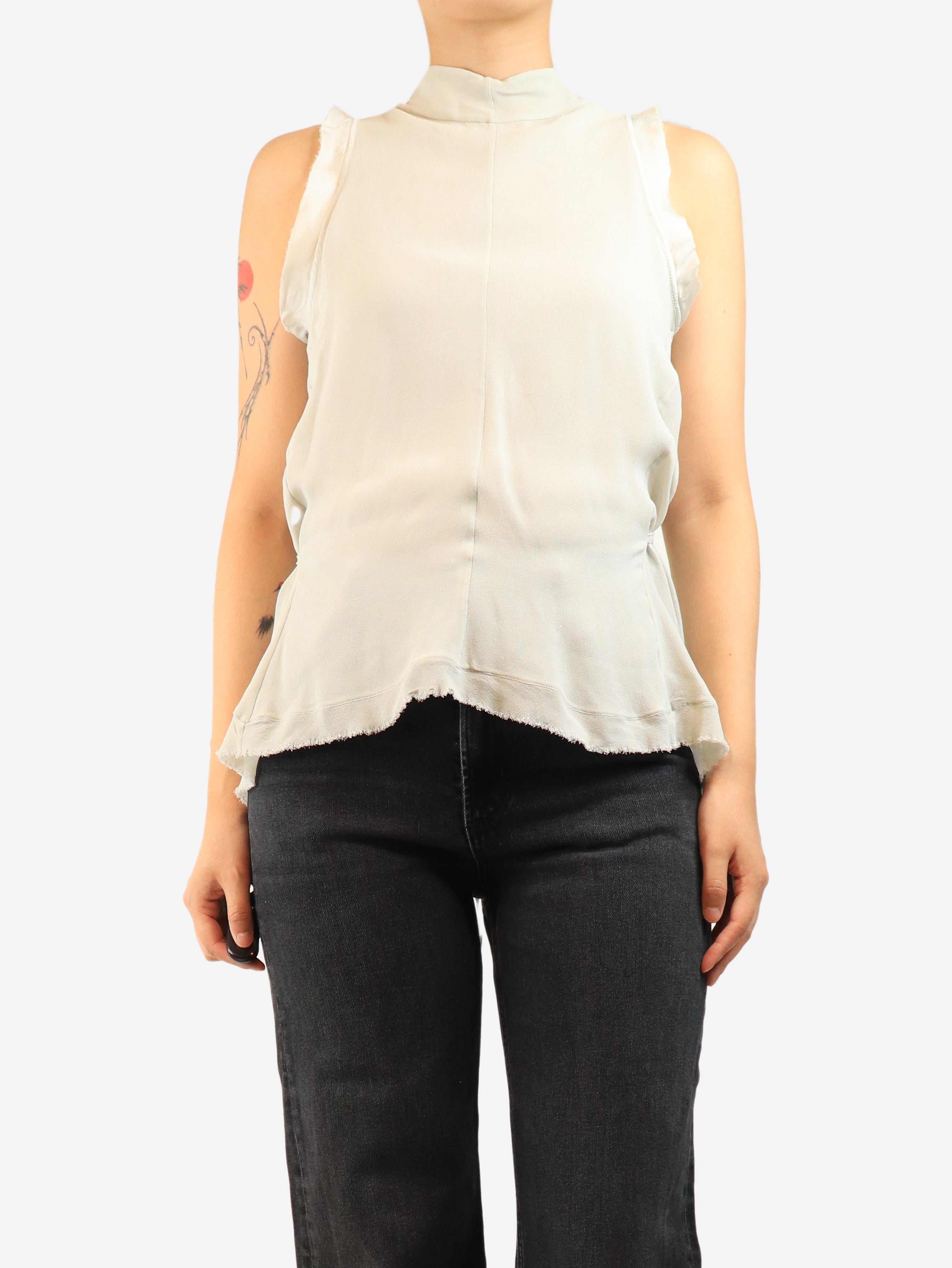Grey raw-hem blouse - size UK 10