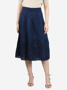 Sea New York Blue anglaise broderie midi skirt - size UK 8