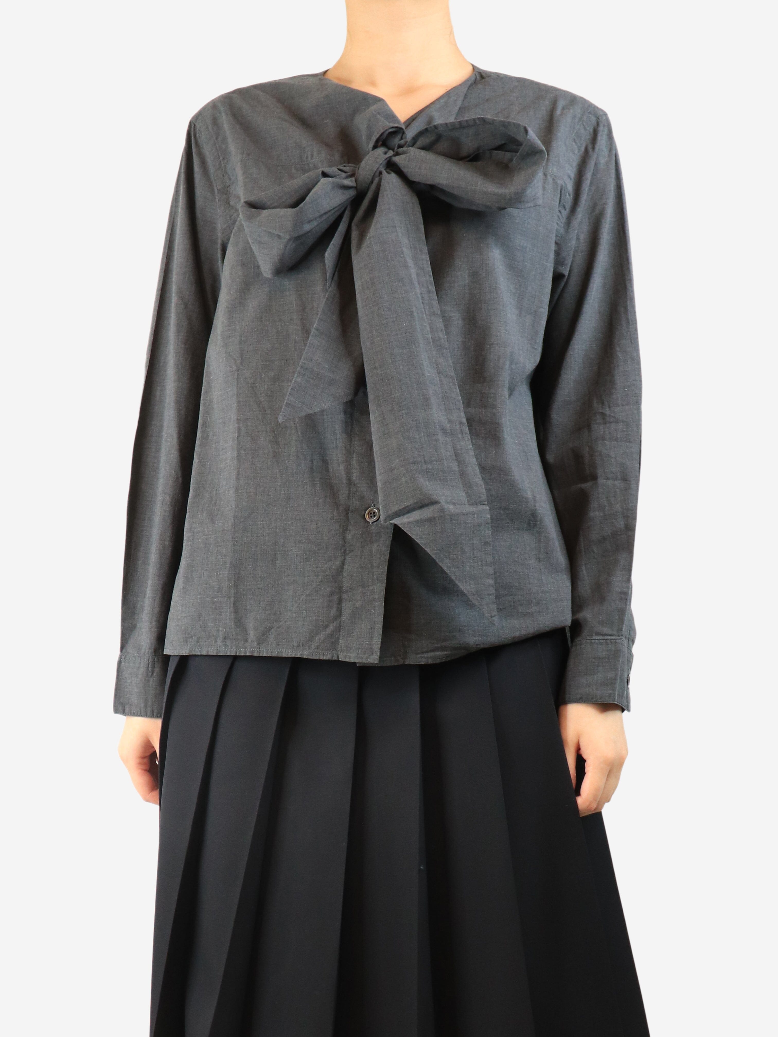 Dark grey cotton neck-tie shirt - size UK 14 Tops Margaret Howell 