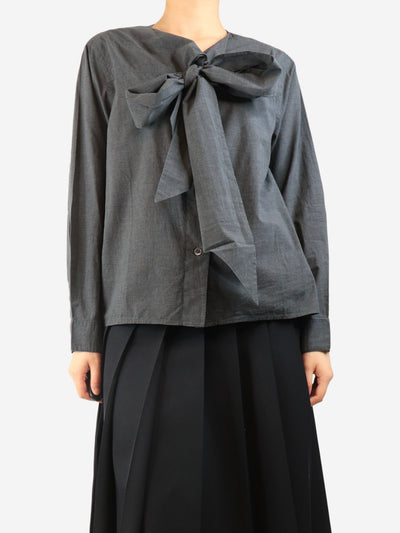 Dark grey cotton neck-tie shirt - size UK 14 Tops Margaret Howell 