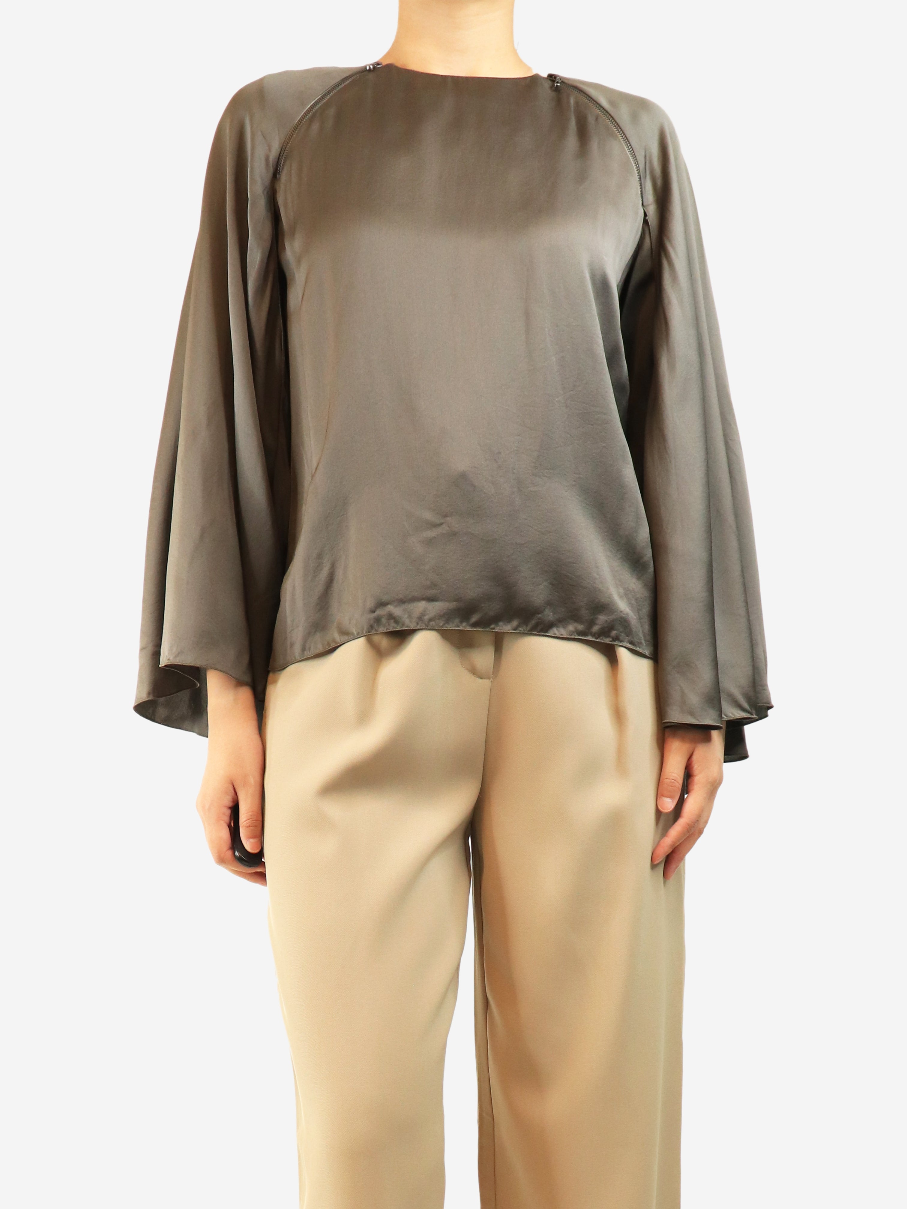 Grey silk cape-blouse - size UK 8