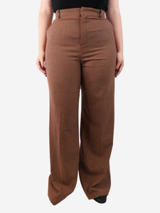 Chloe Brown and red check wool-blend trousers - size UK 14
