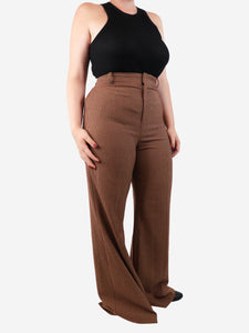 Chloe Brown and red check wool-blend trousers - size UK 14