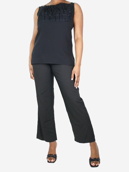 Black open-back silk ruffle top - size UK 14 alternate image