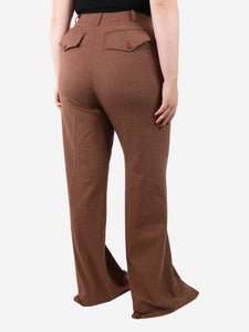 Chloe Brown and red check wool-blend trousers - size UK 14