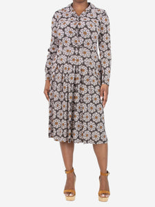 La Double J Brown floral-printed pleated midi dress - size M