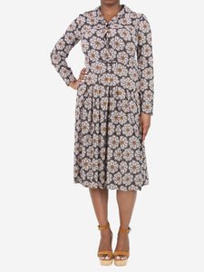 La Double J Brown floral-printed pleated midi dress - size M