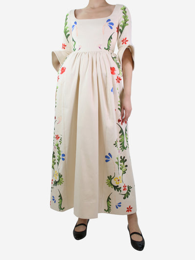 Cream floral printed cotton dress - size UK 6 Dresses Rosie Assoulin 