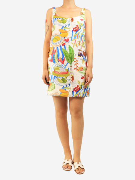 Multi printed linen mini dress - size L product image
