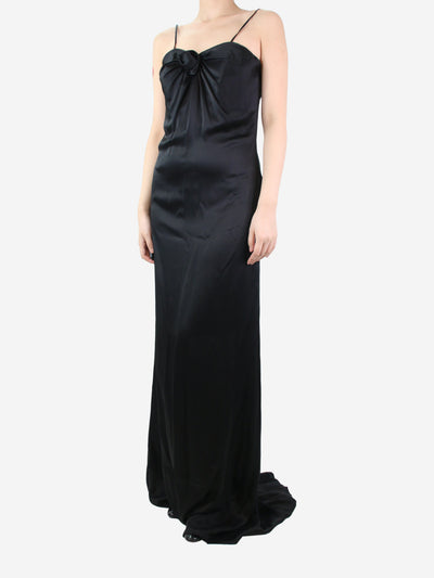 Black silk satin maxi dress with rose detail - size UK 10 Dresses Alessandra Rich 