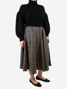 Dolce & Gabbana Brown check wool-blend midi skirt - size UK 14
