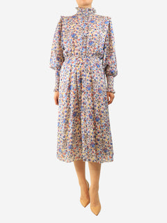 Blue and white floral midi dress - size UK 12
