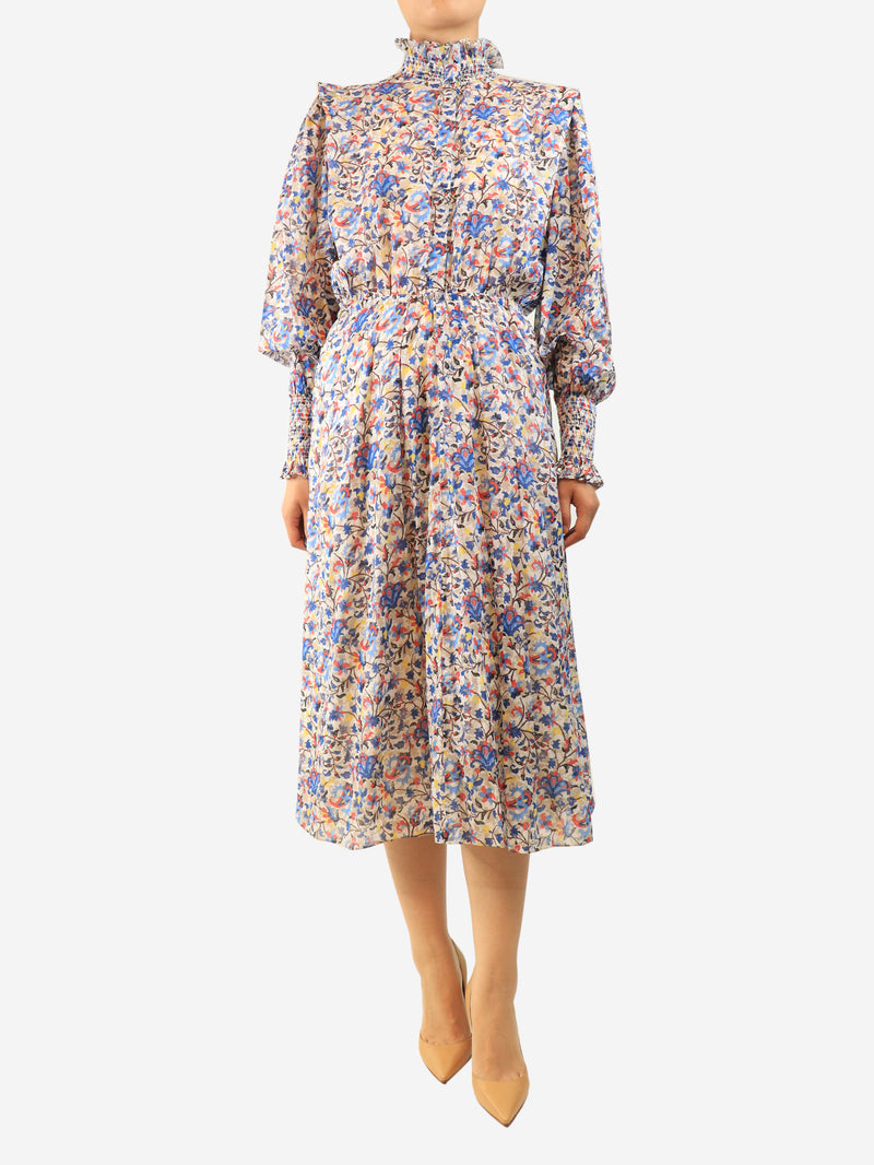 Blue and white floral midi dress - size UK 12