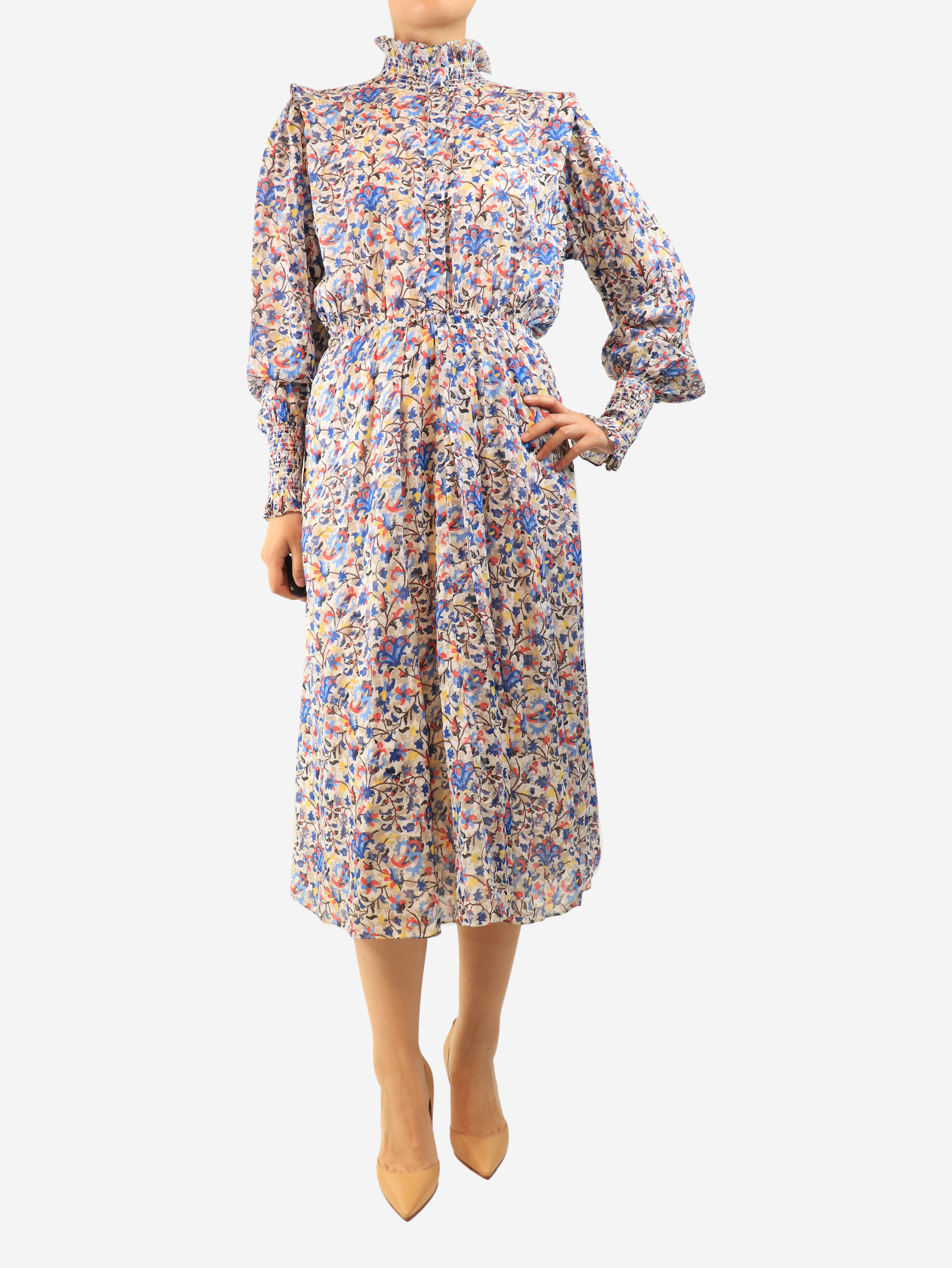 Blue and white floral midi dress - size UK 12