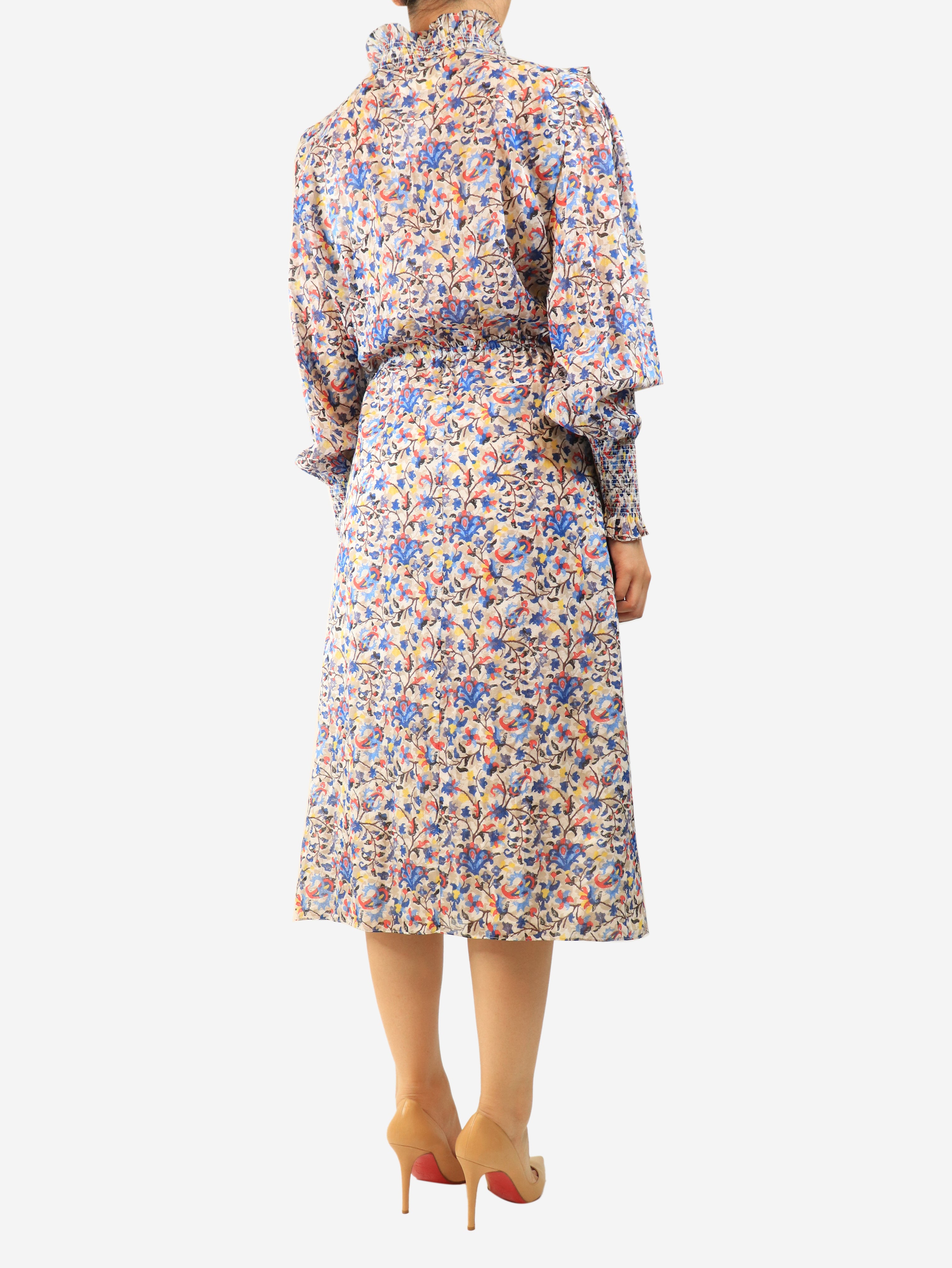 Blue and white floral midi dress - size UK 12