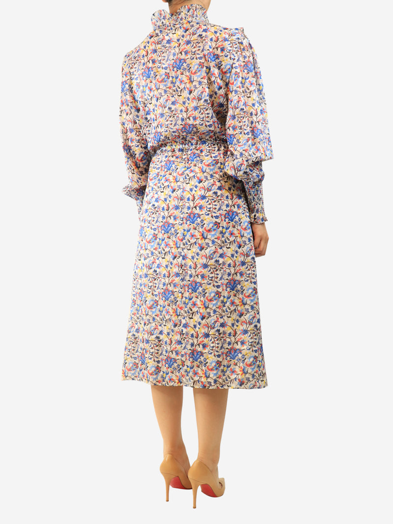 Blue and white floral midi dress - size UK 12