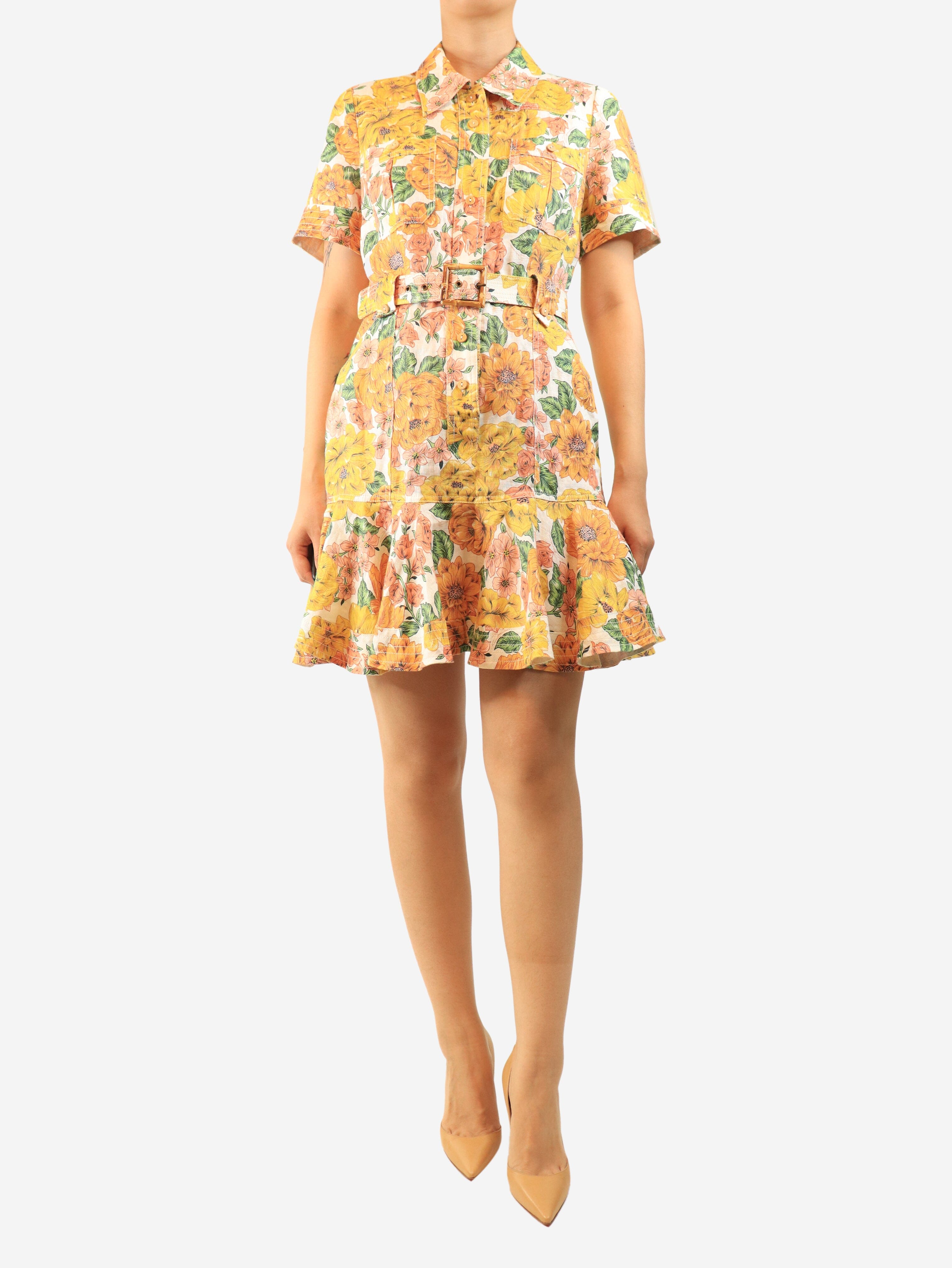 Orange linen floral midi dress - size UK 12 Dresses Zimmermann 