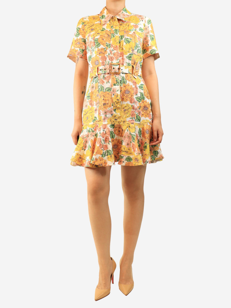 Orange linen floral midi dress - size UK 12 Dresses Zimmermann 