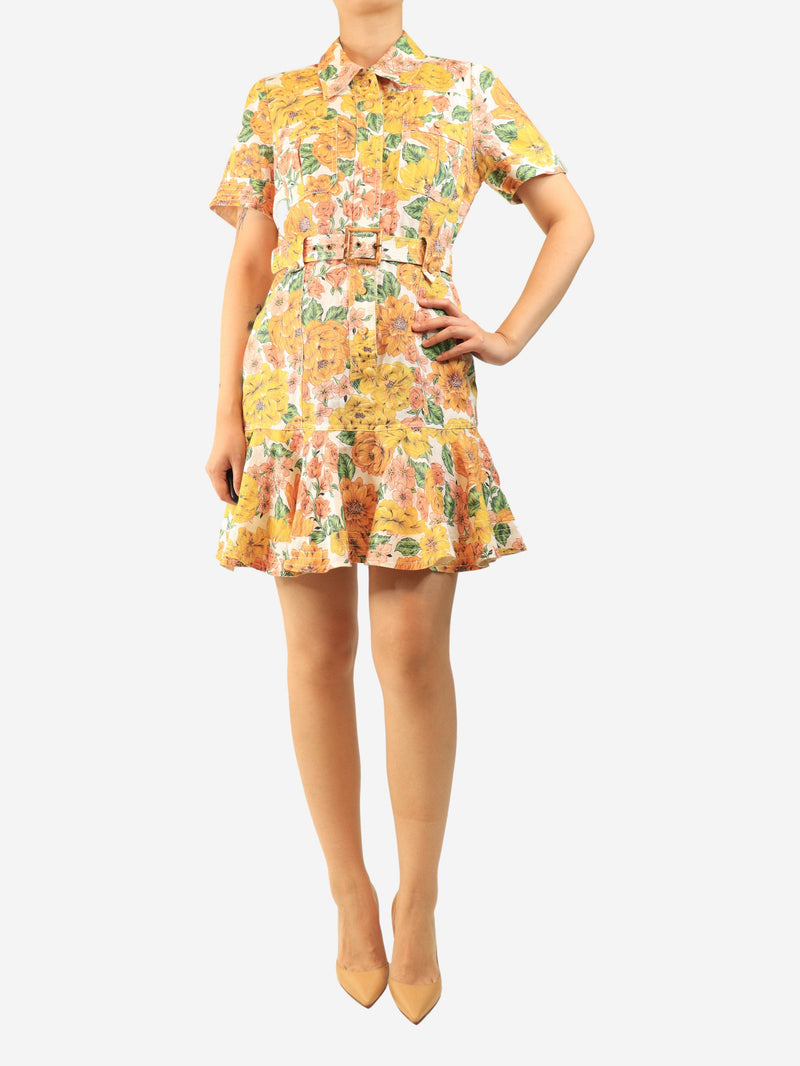 Orange linen floral midi dress - size UK 12 Dresses Zimmermann 