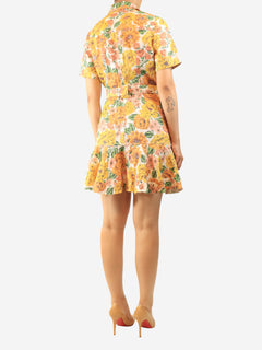 Beige floral swing dress - size UK 10
