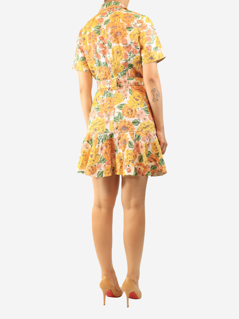 Beige floral swing dress - size UK 10