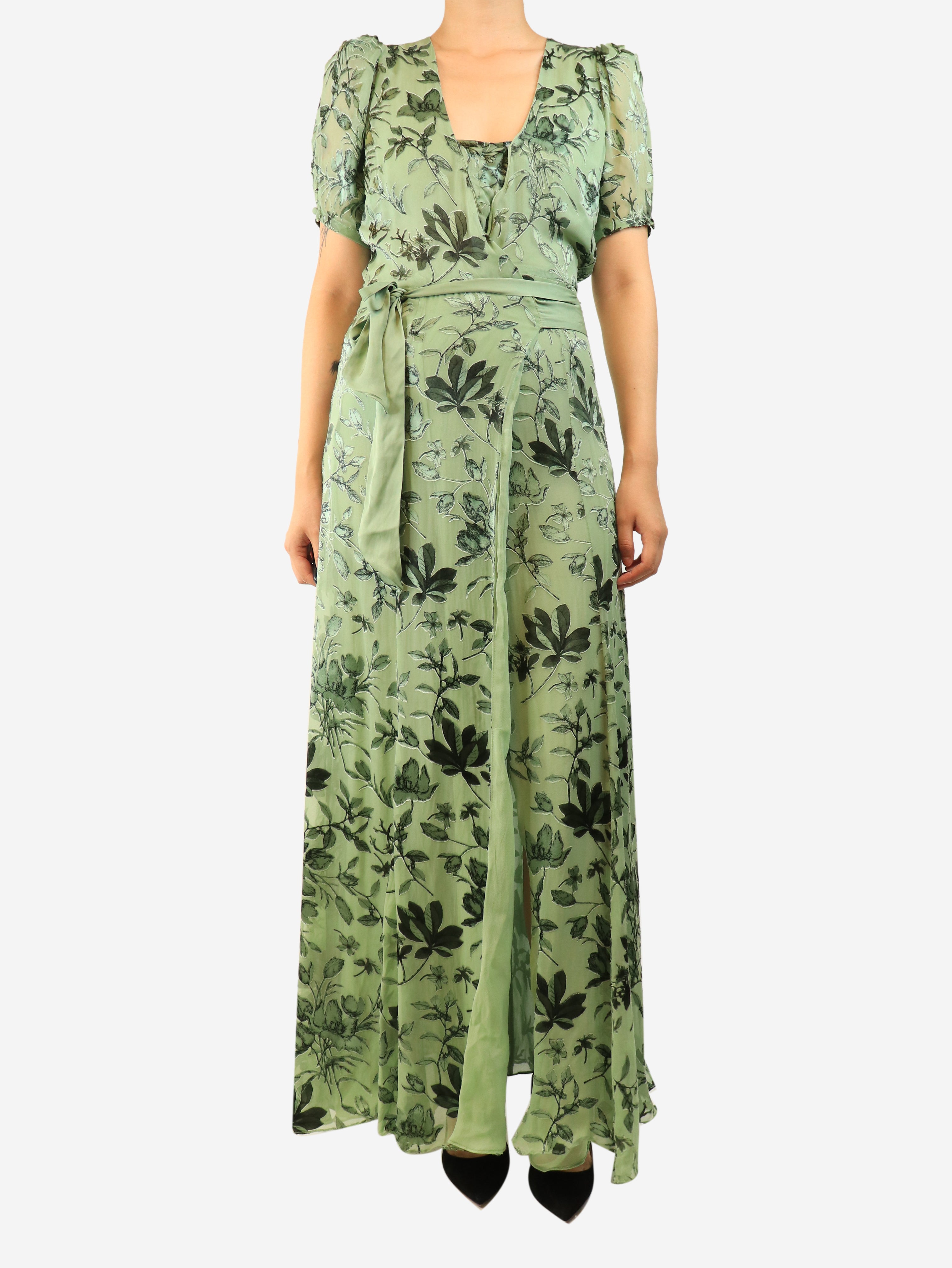 Green floral maxi dress - size UK 10