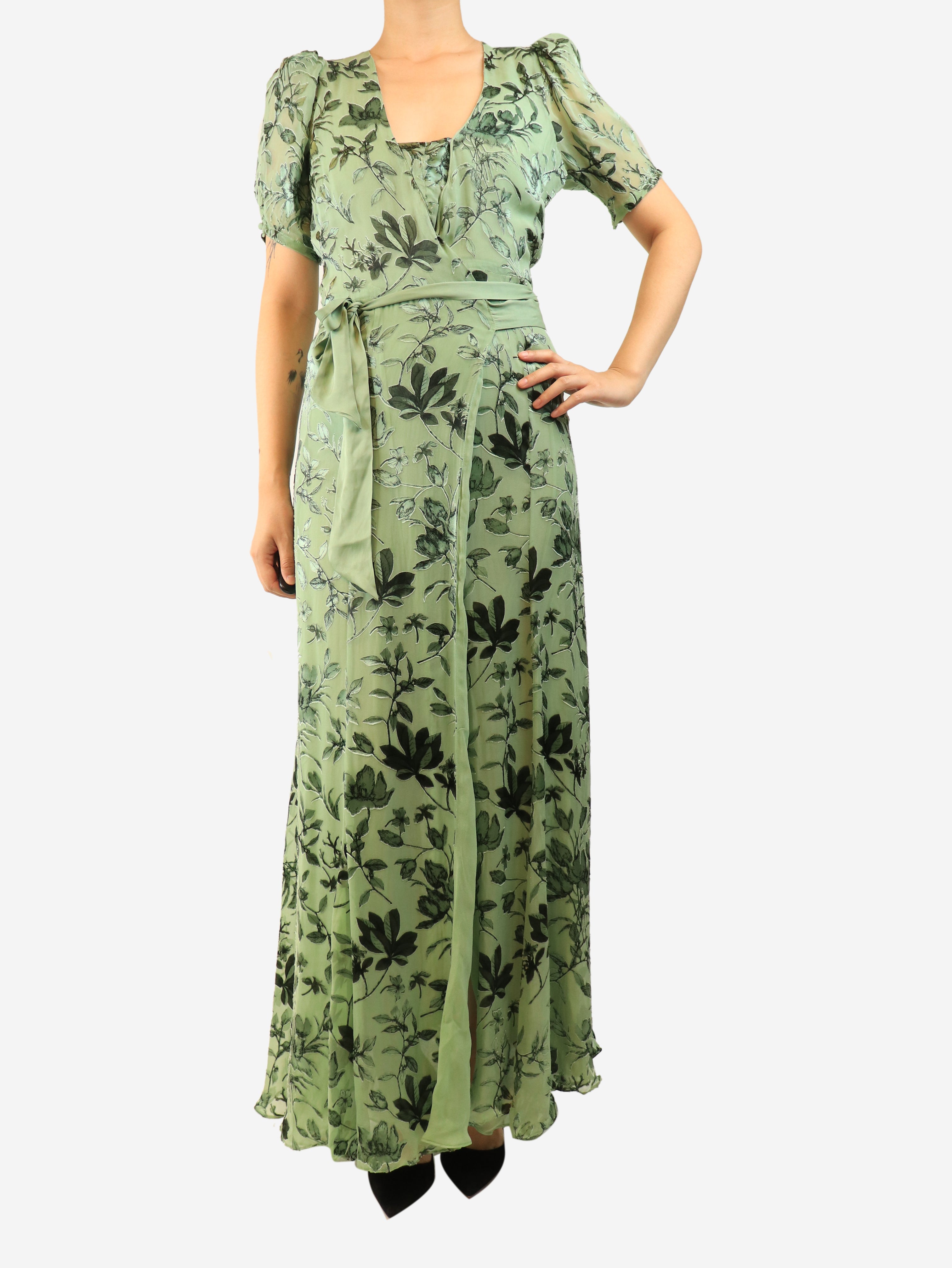 Green floral maxi dress - size UK 10
