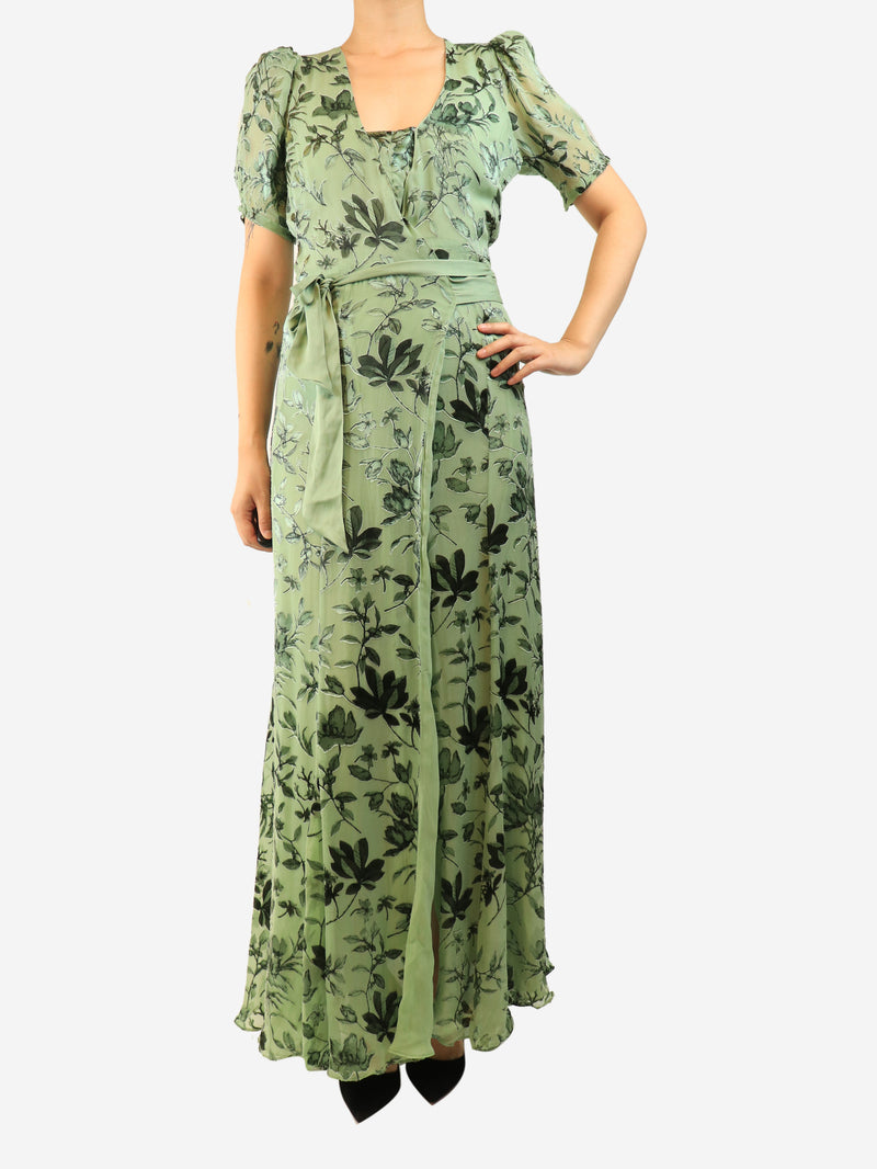Green floral maxi dress - size UK 10