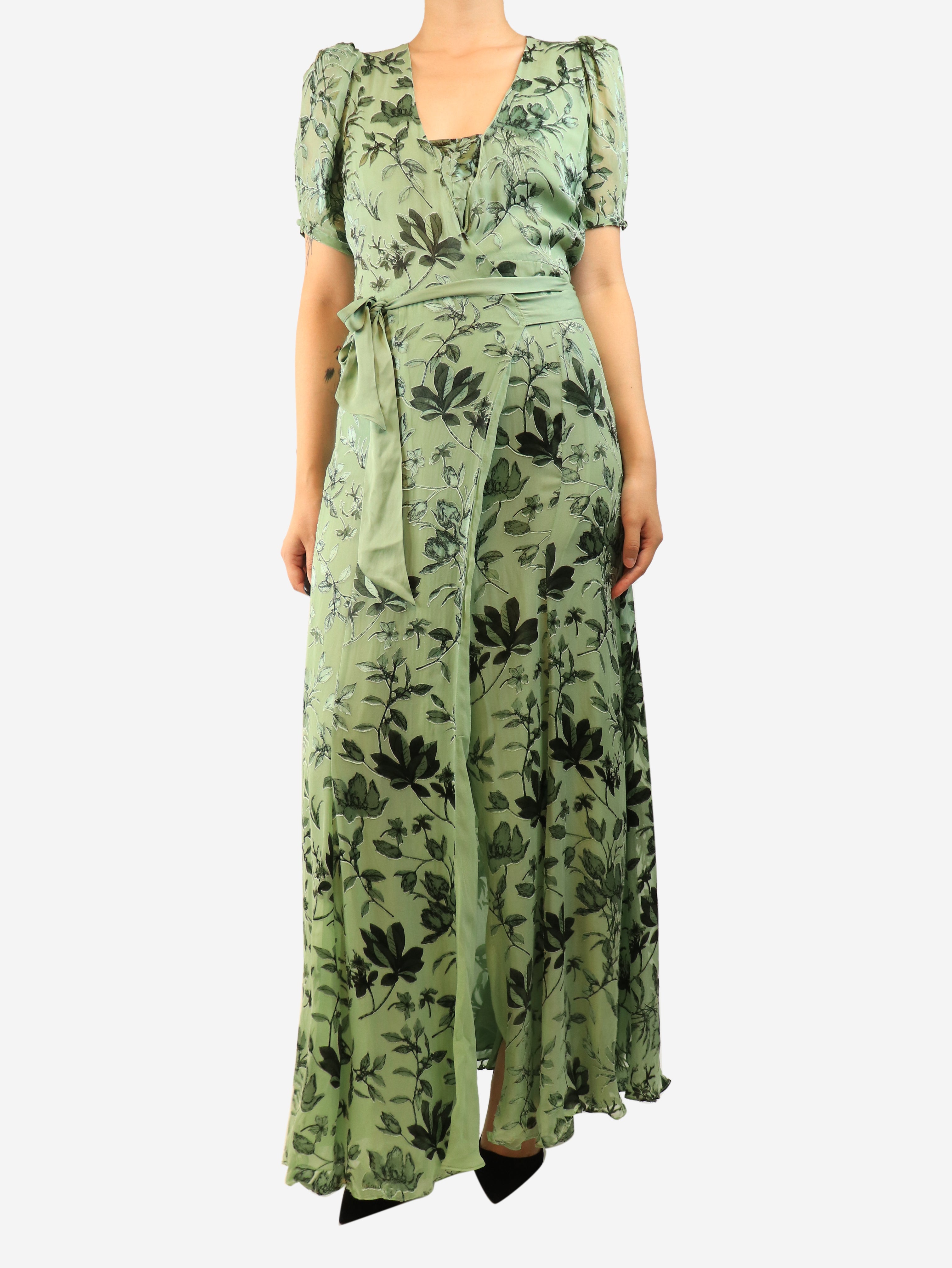 Green floral maxi dress - size UK 10