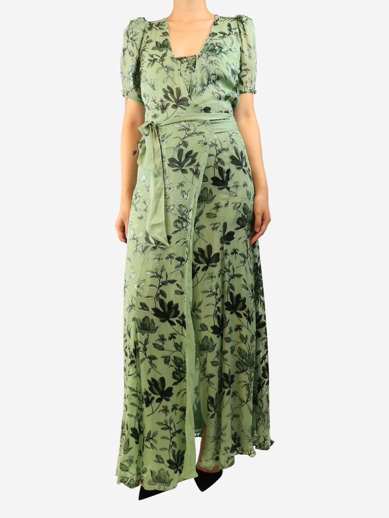 Green floral maxi dress - size UK 10