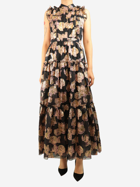 Black and purple lurex jacquard maxi dress - size UK 8 product image